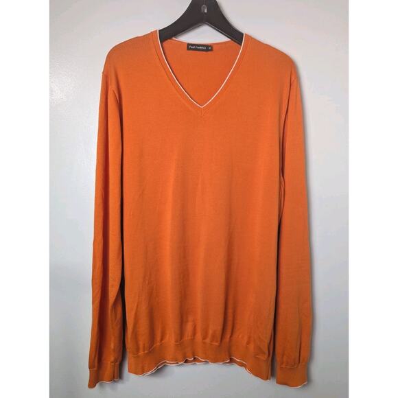 Paul Fredrick Mens V-Neck Sweater Size XXLT Tall Orange White Supima Cotton - Picture 1 of 10
